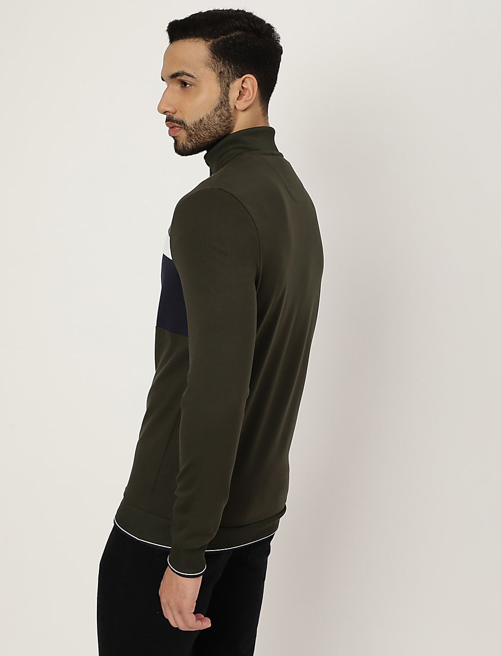 Viscose Mix Colorblock High Neck Jacket