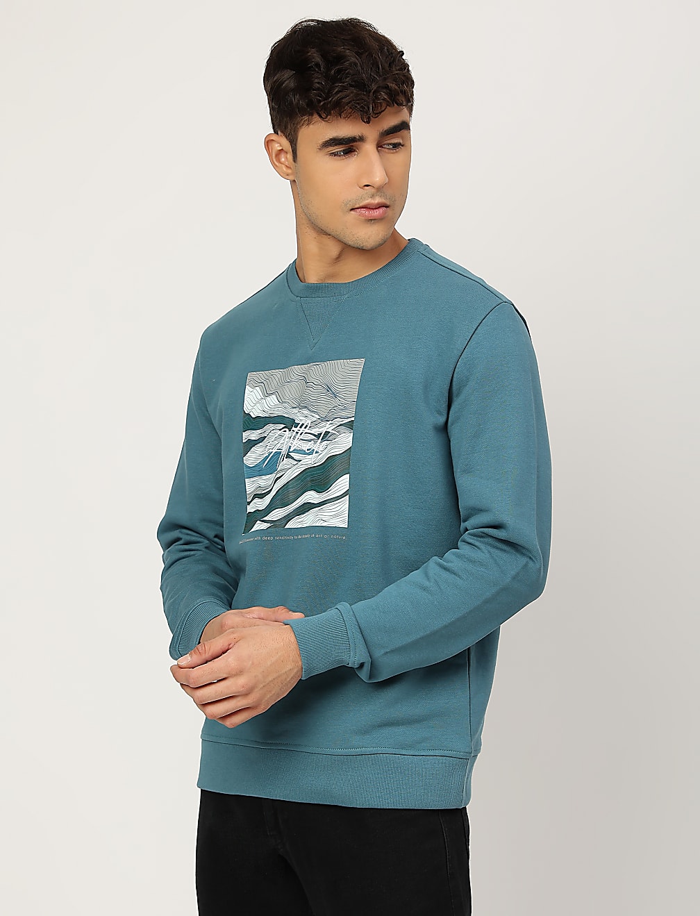 Pure Cotton Printed Crew Neck Sweatshirt