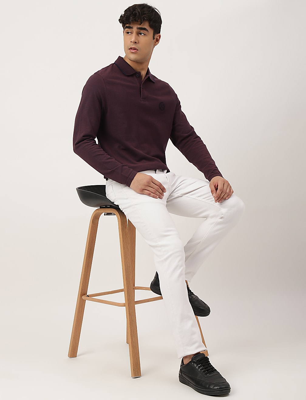Pure Cotton Textured Polo Collar T-shirt