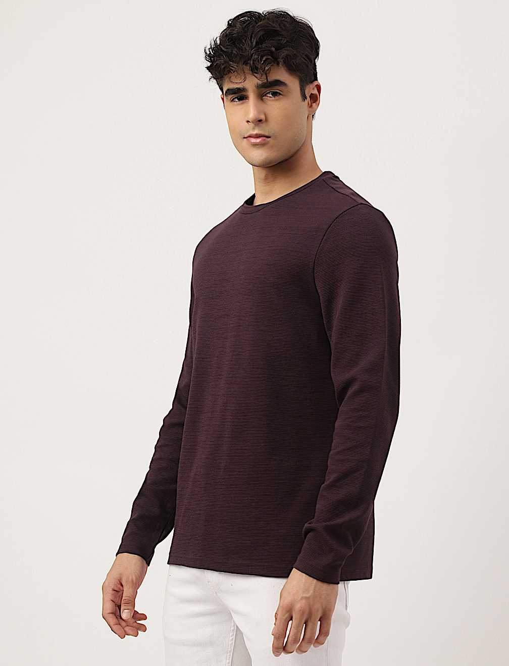 Cotton Mix Ribbed Crew Neck T-shirt