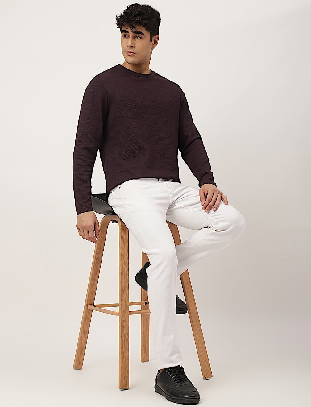 Cotton Mix Ribbed Crew Neck T-shirt