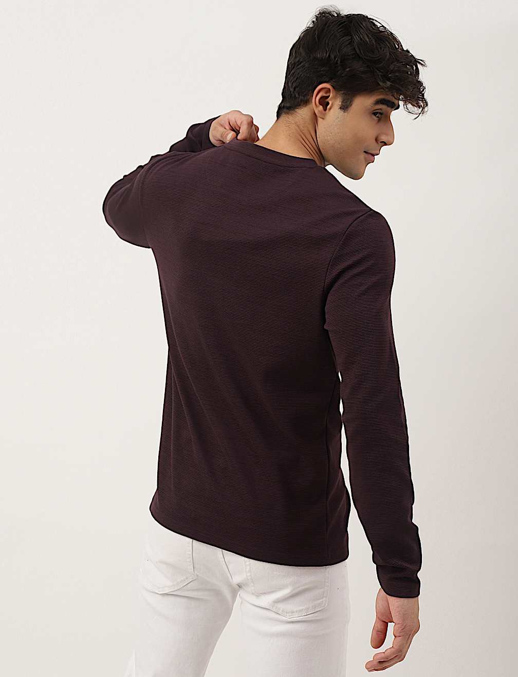 Cotton Mix Ribbed Crew Neck T-shirt
