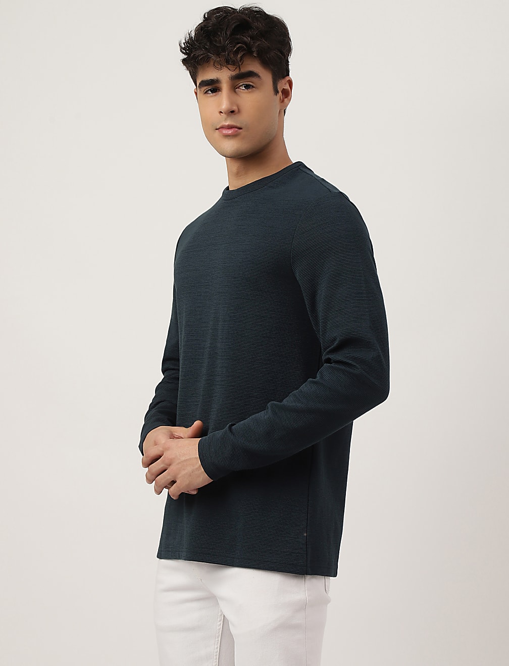 Cotton Mix Ribbed Crew Neck T-shirt