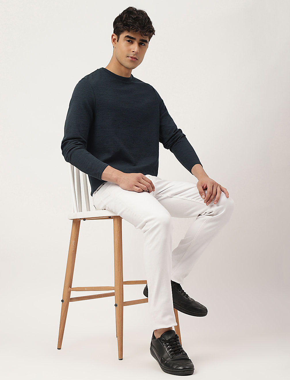 Cotton Mix Ribbed Crew Neck T-shirt