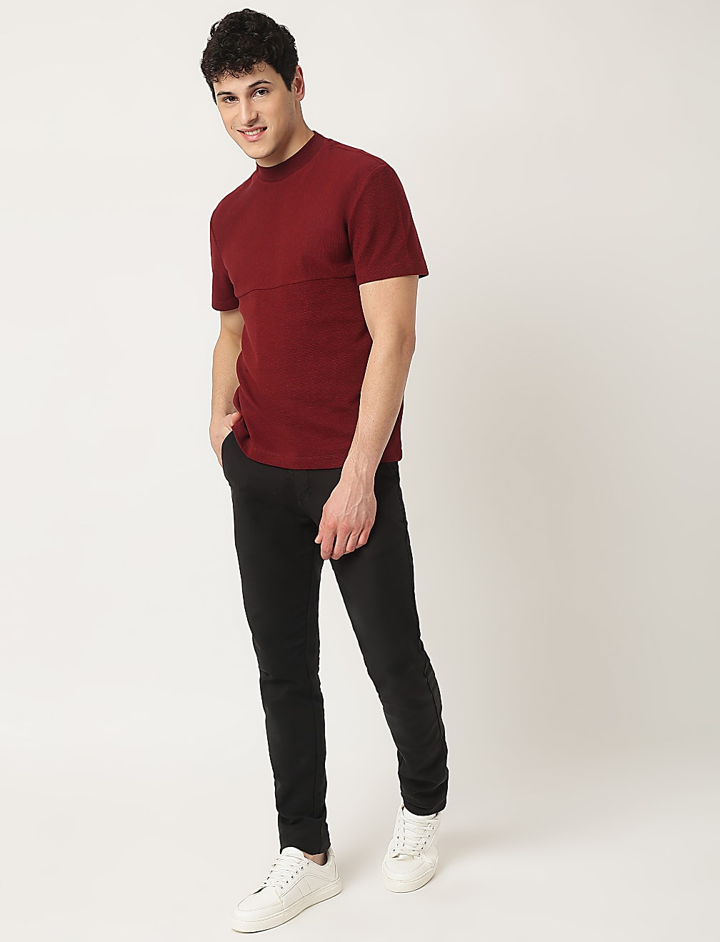 Cotton Mix Ribbed Crew Neck T-Shirt