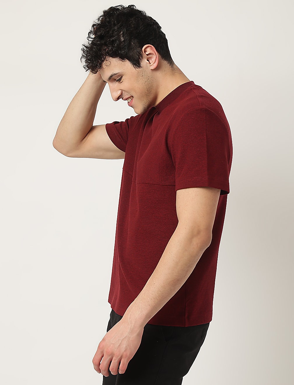 Cotton Mix Ribbed Crew Neck T-Shirt