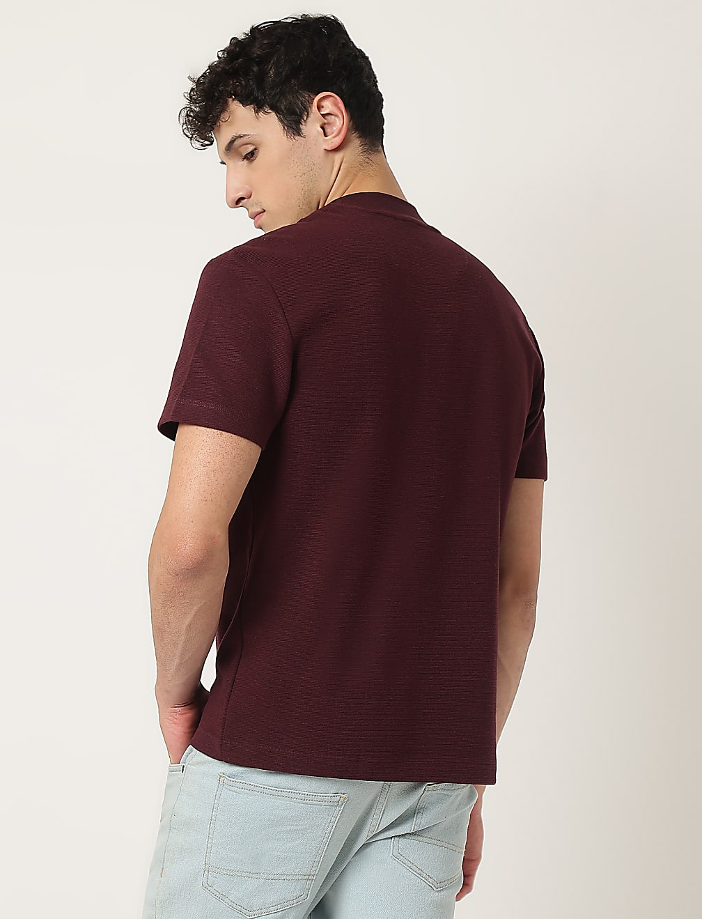 Cotton Mix Ribbed Crew Neck T-Shirt