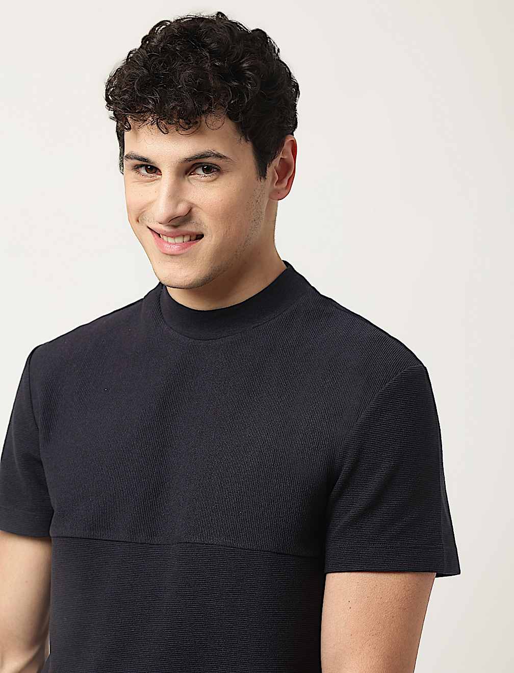 Cotton Mix Ribbed Crew Neck T-Shirt