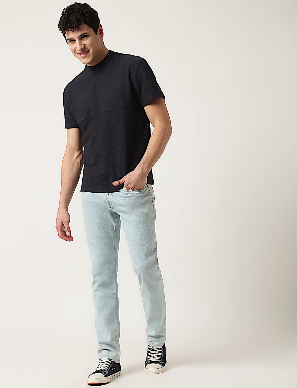 Cotton Mix Ribbed Crew Neck T-Shirt