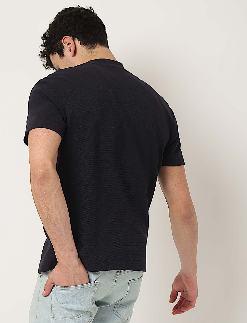 Cotton Mix Ribbed Crew Neck T-Shirt