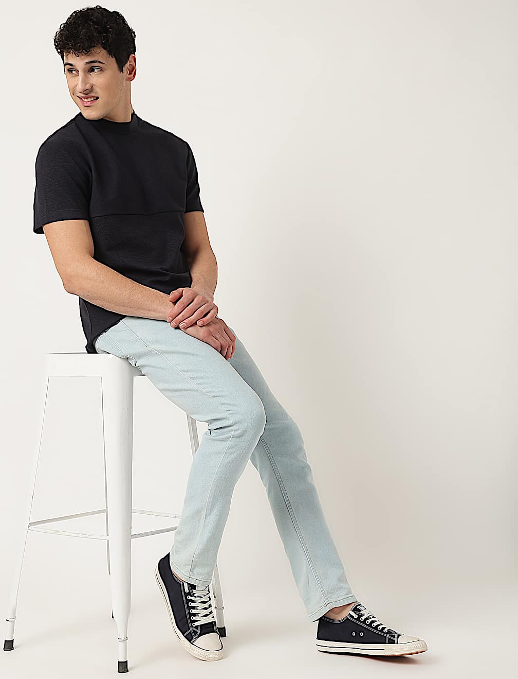 Cotton Mix Ribbed Crew Neck T-Shirt