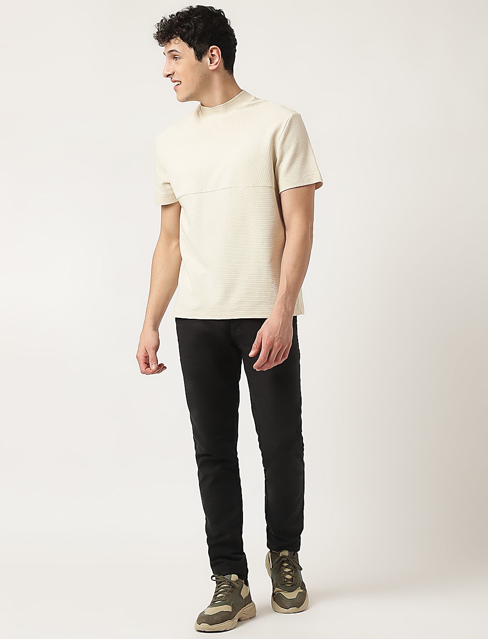 Cotton Mix Ribbed Crew Neck T-Shirt