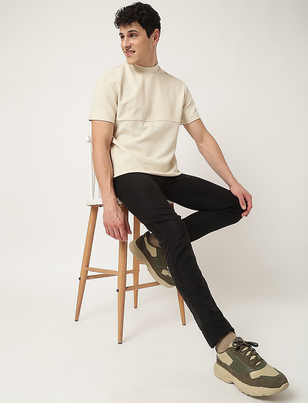 Cotton Mix Ribbed Crew Neck T-Shirt
