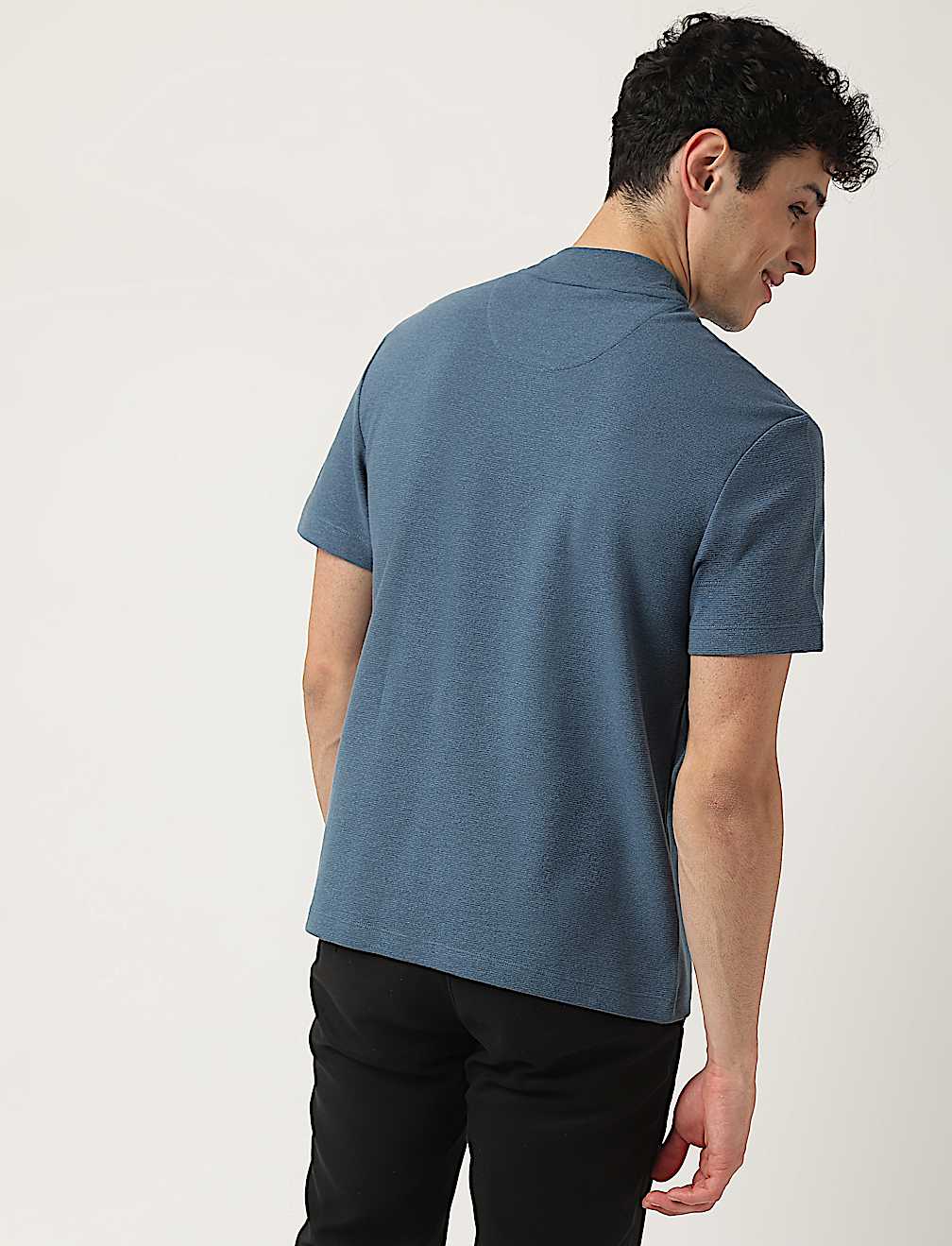 Cotton Mix Ribbed Crew Neck T-Shirt