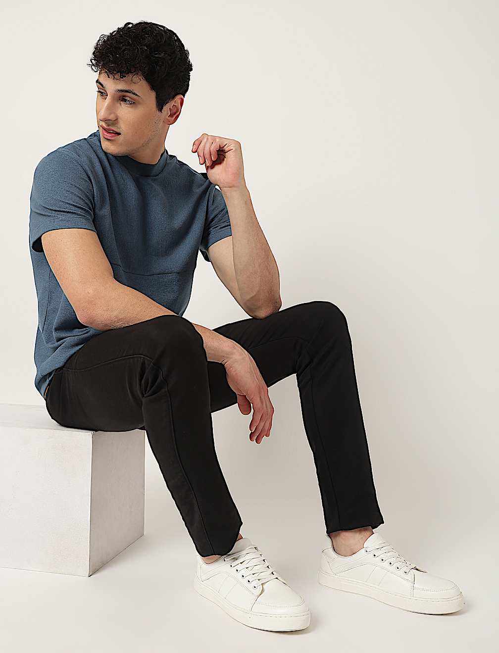 Cotton Mix Ribbed Crew Neck T-Shirt