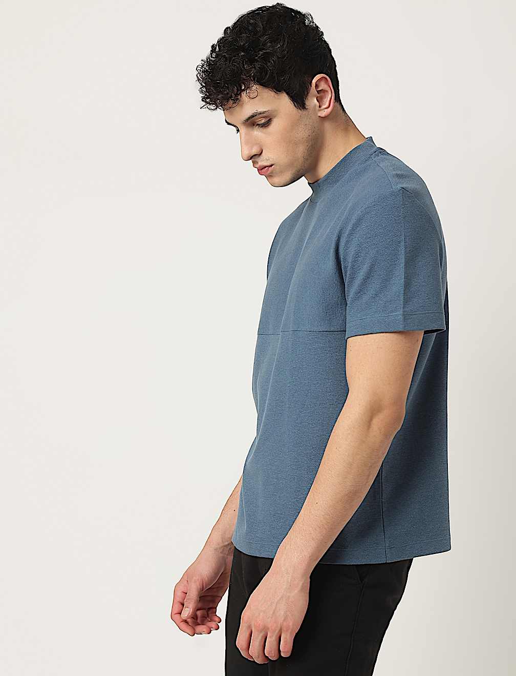 Cotton Mix Ribbed Crew Neck T-Shirt