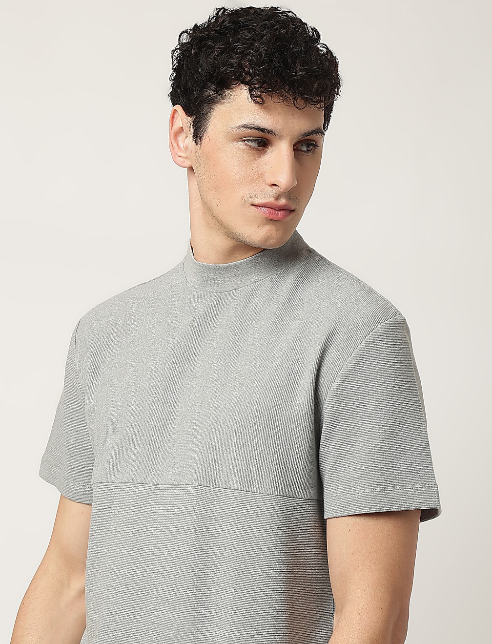 Cotton Mix Ribbed Crew Neck T-Shirt