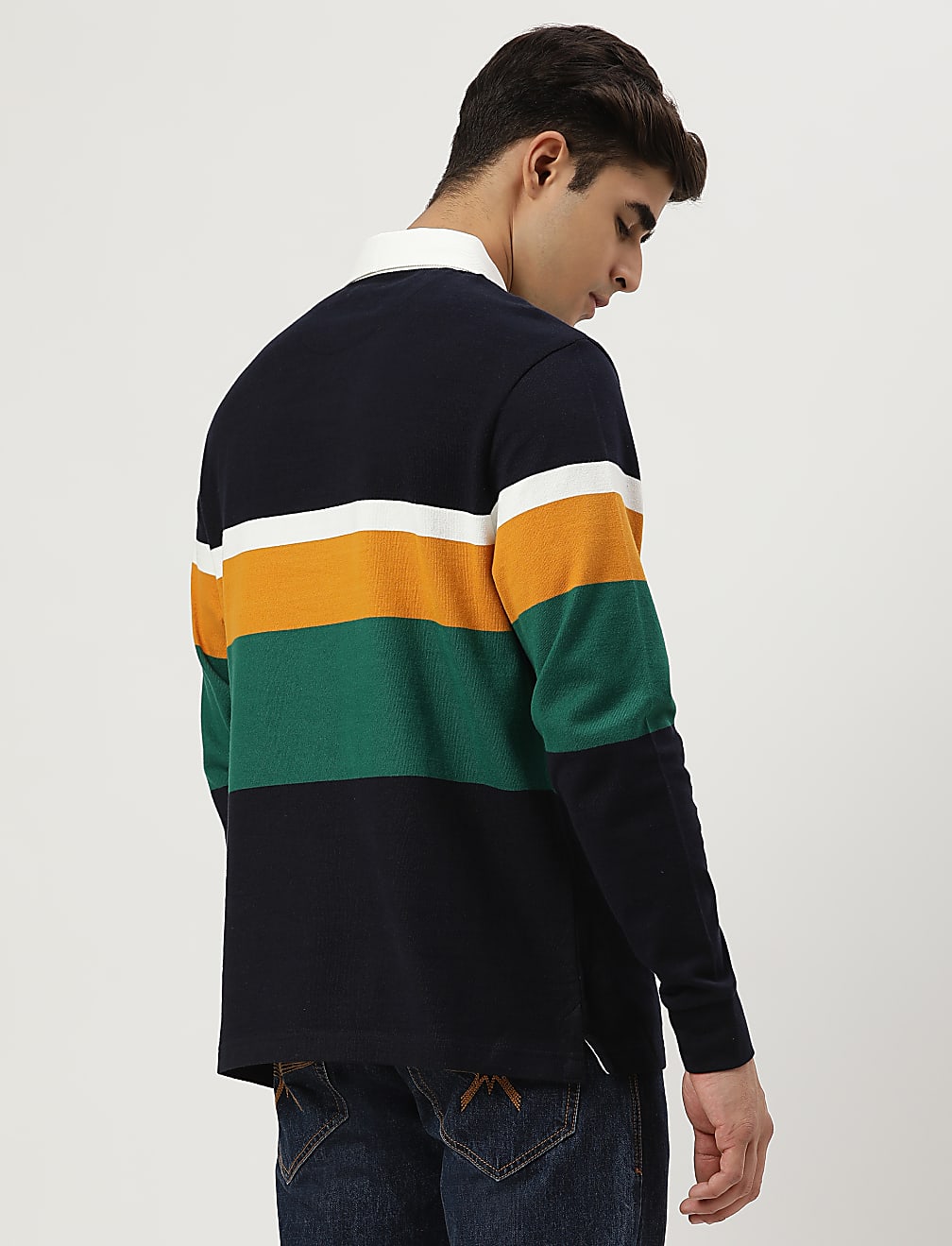 Pure Cotton Colour-Block Polo Neck T-shirt