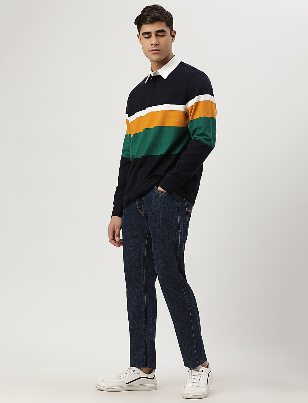 Pure Cotton Colour-Block Polo Neck T-shirt