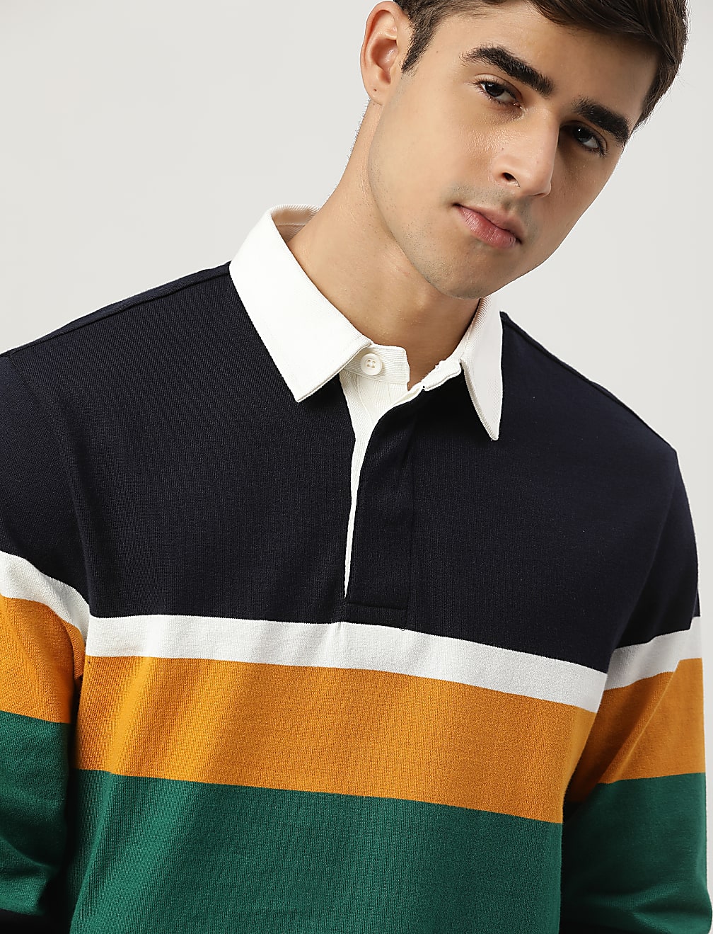 Pure Cotton Colour-Block Polo Neck T-shirt