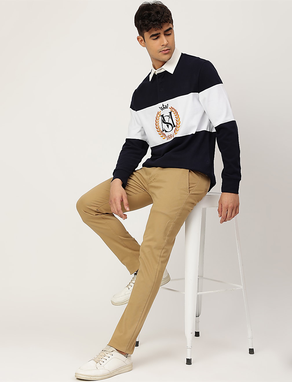 Pure Cotton Embroidered Polo Collar T-shirt