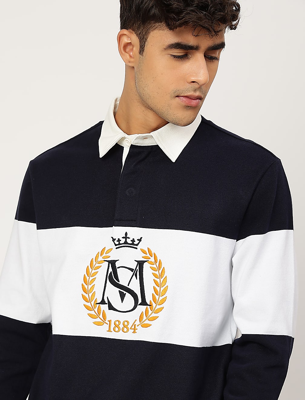 Pure Cotton Embroidered Polo Collar T-shirt