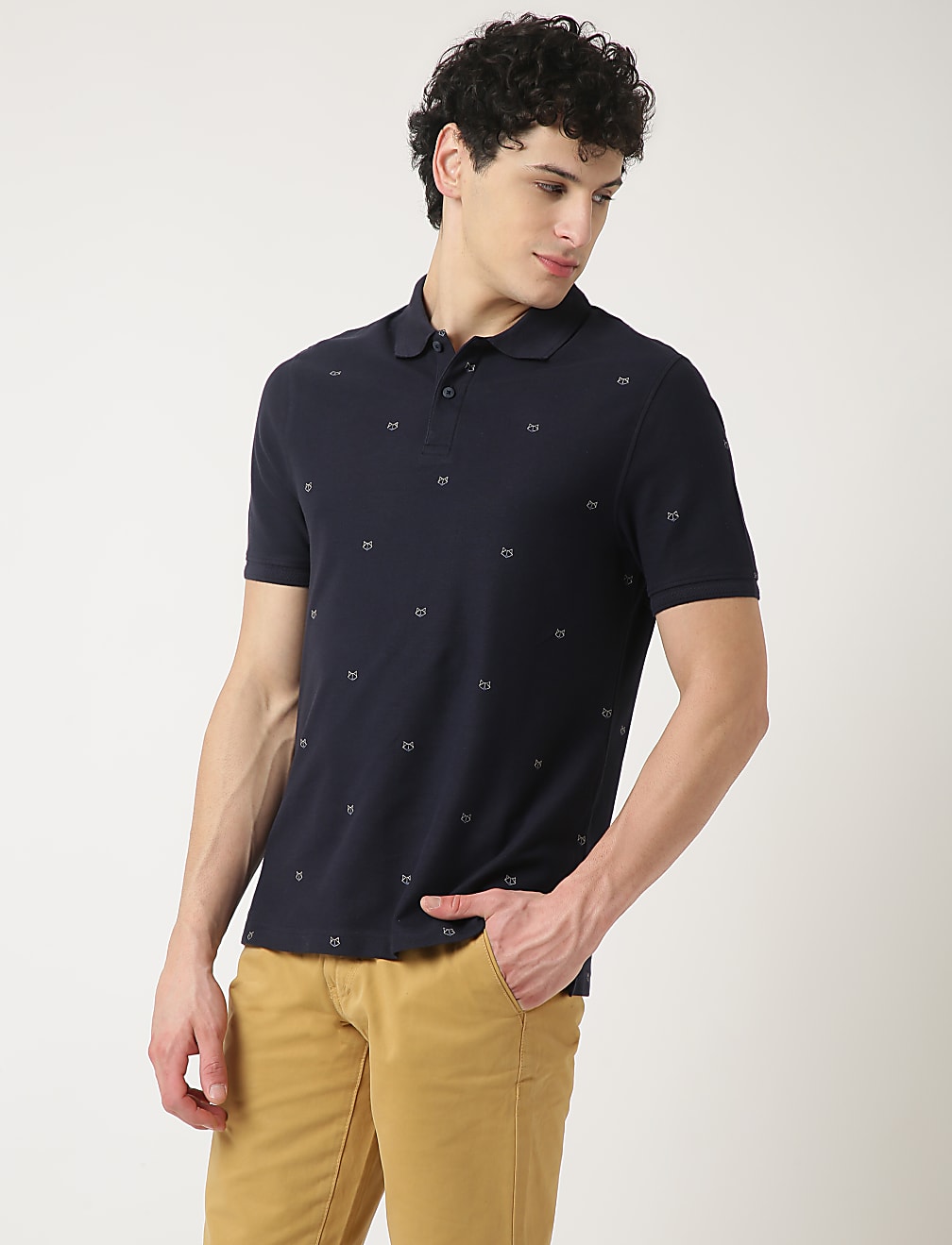 Pure Cotton Printed Polo Neck T-Shirt
