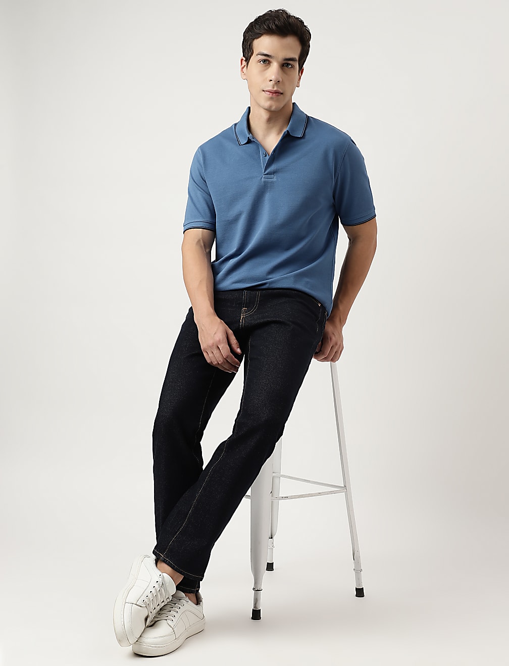 Cotton Striped Spread Collar Polo T-Shirt