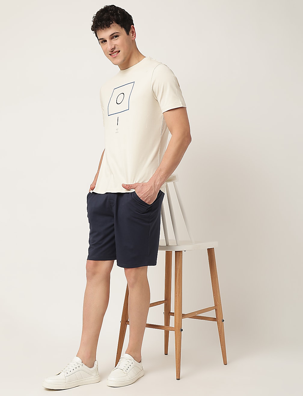 Pure Cotton Geometric Crew Neck T-Shirt