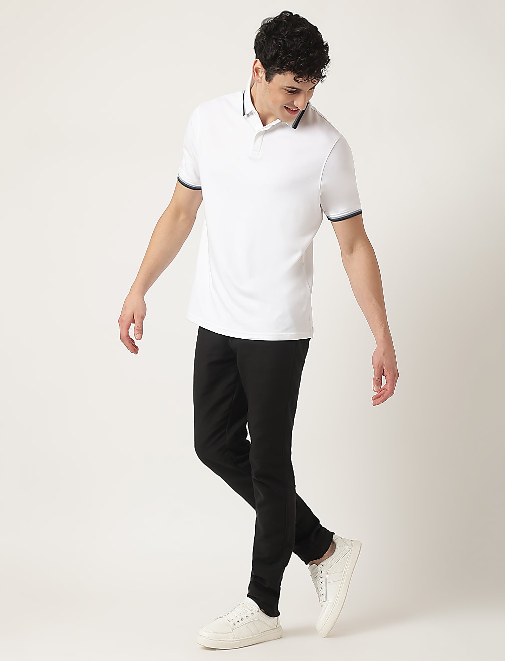 Pure Cotton Striped Polo Neck T-Shirt