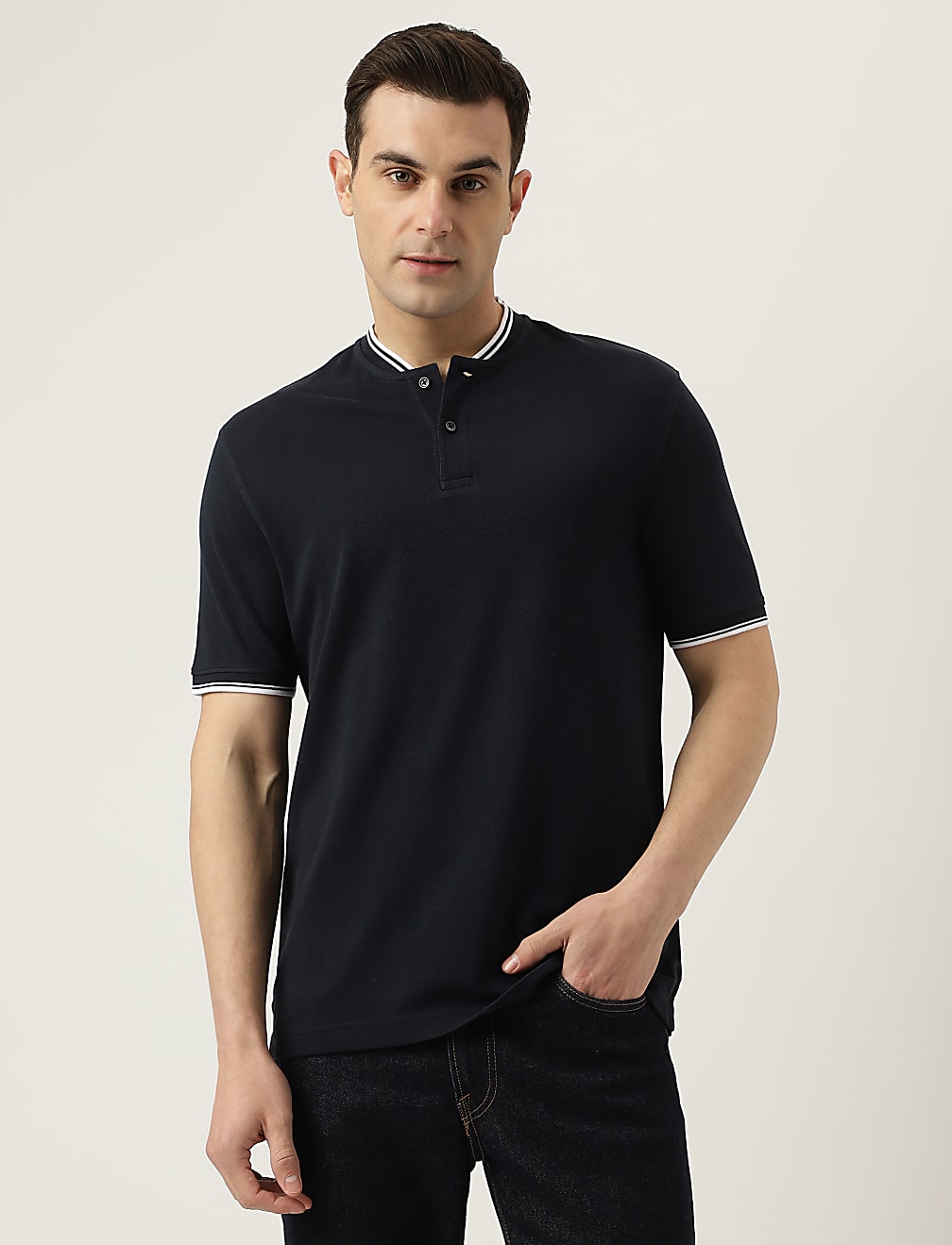 Pure Cotton Striped Ribbed Collar Polo
