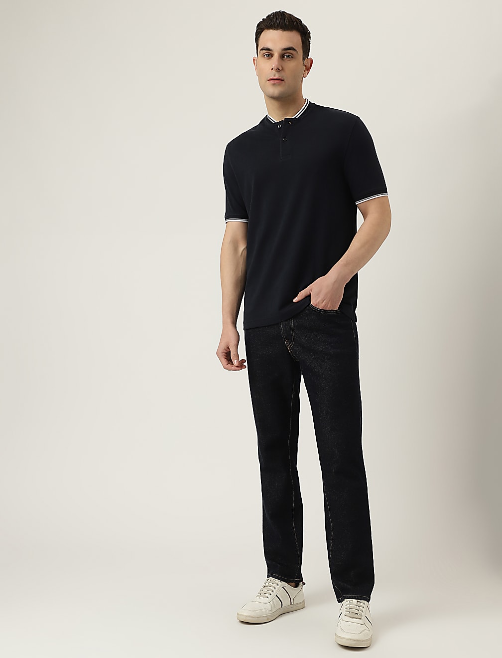 Pure Cotton Striped Ribbed Collar Polo