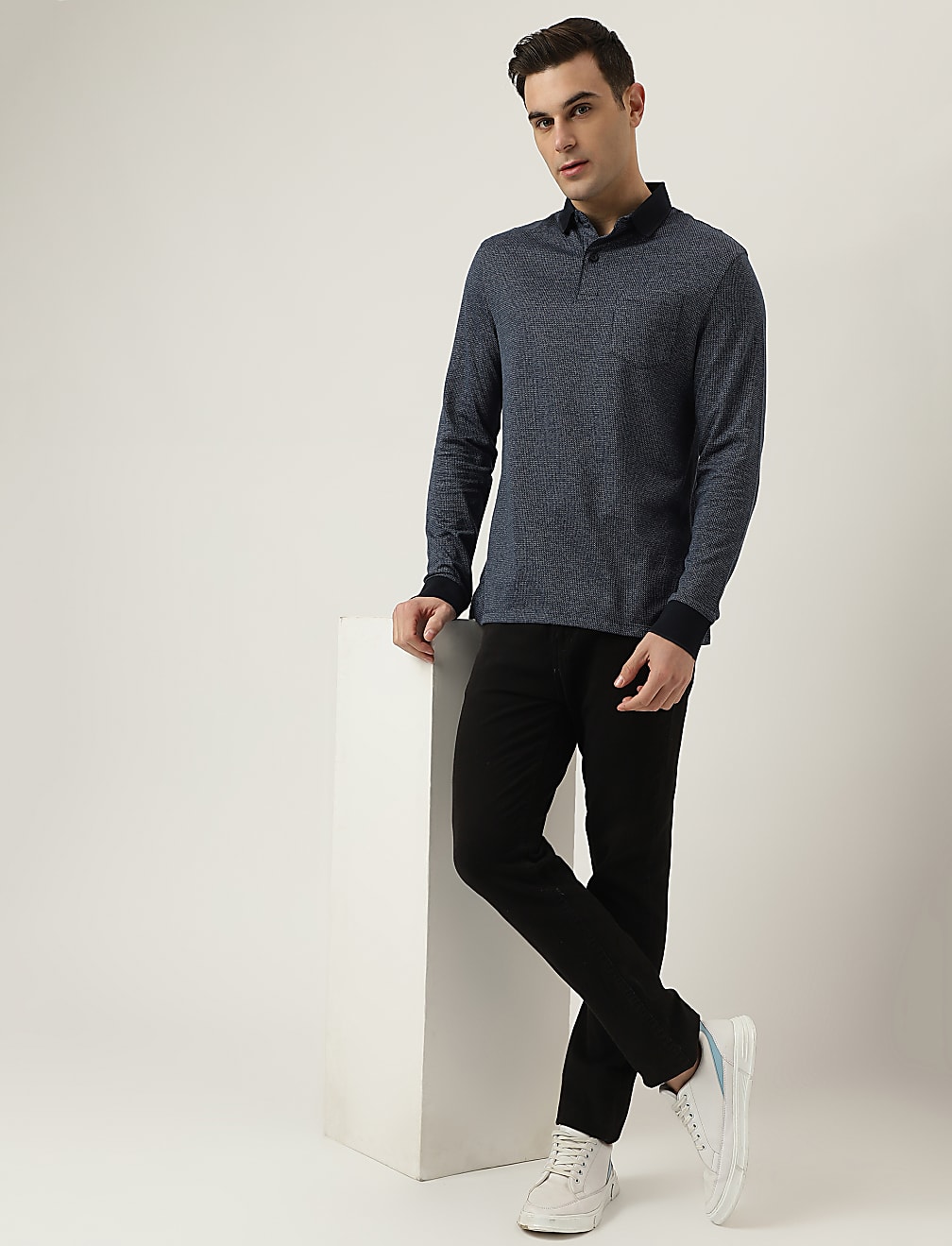 Polo Neck Textured T-Shirt