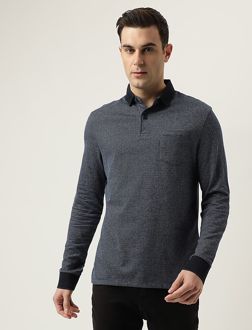 Polo Neck Textured T-Shirt
