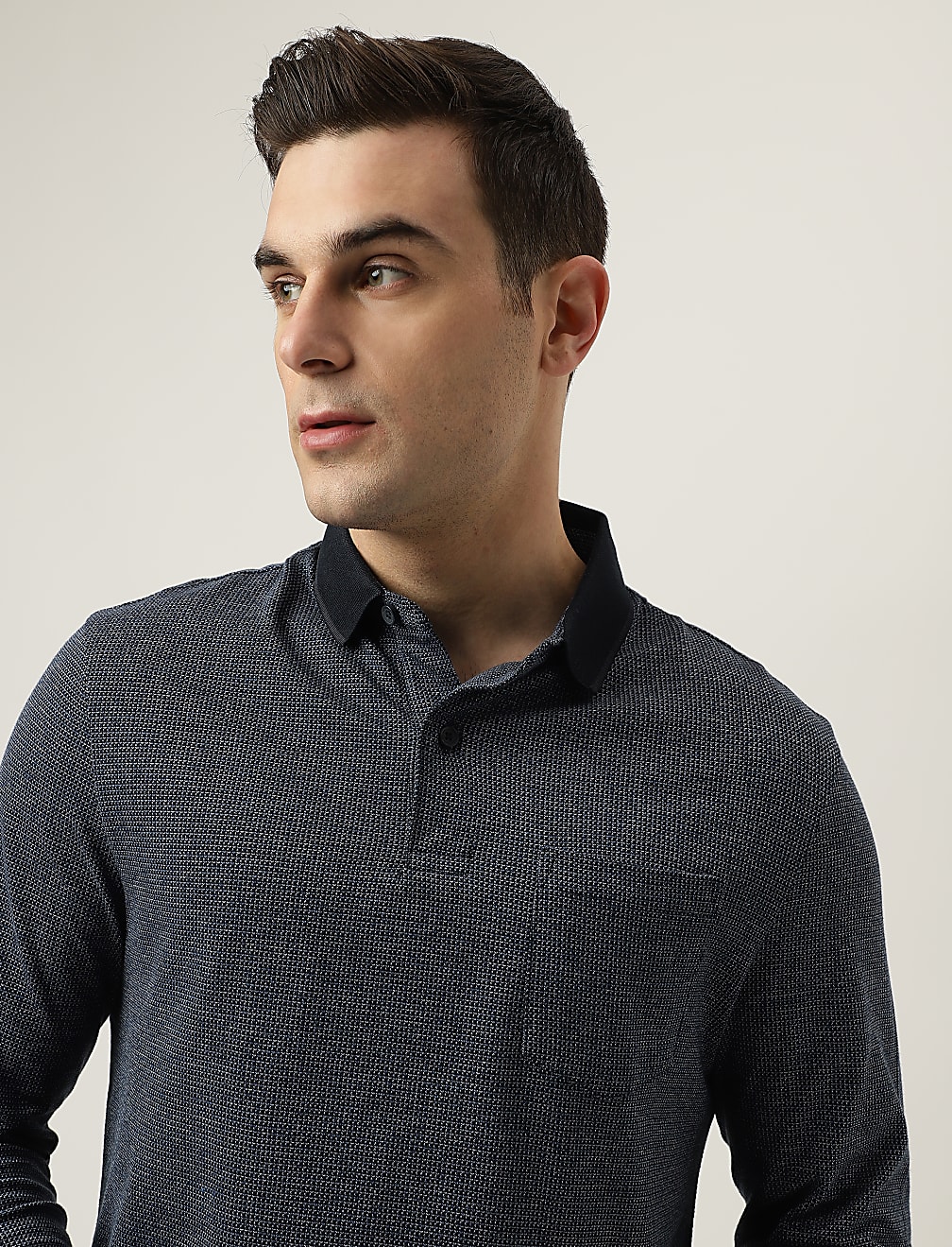 Polo Neck Textured T-Shirt