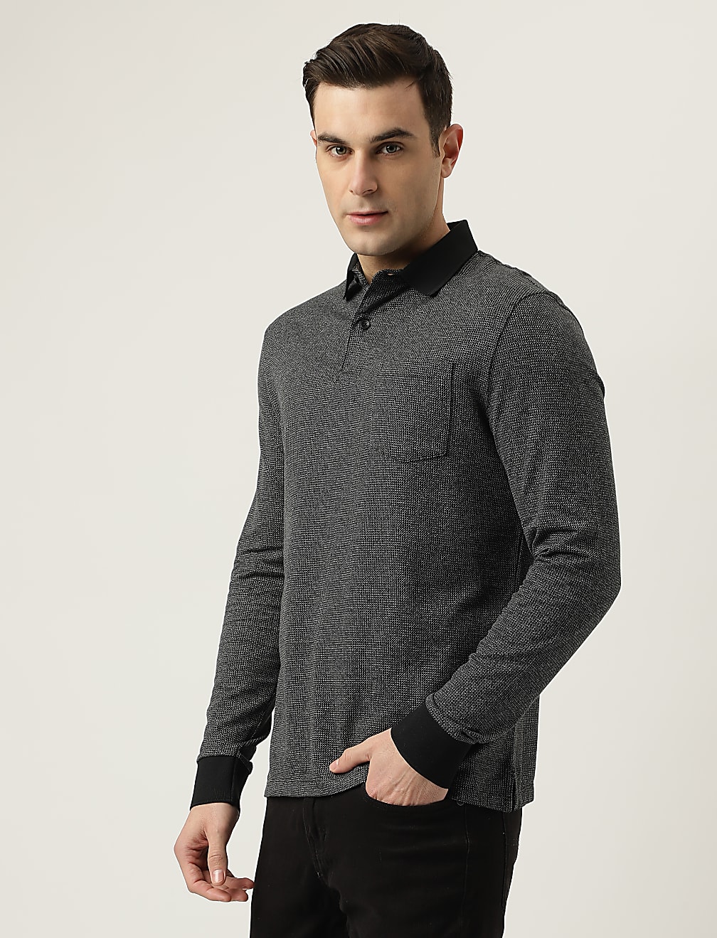 Polo Neck Textured T-Shirt