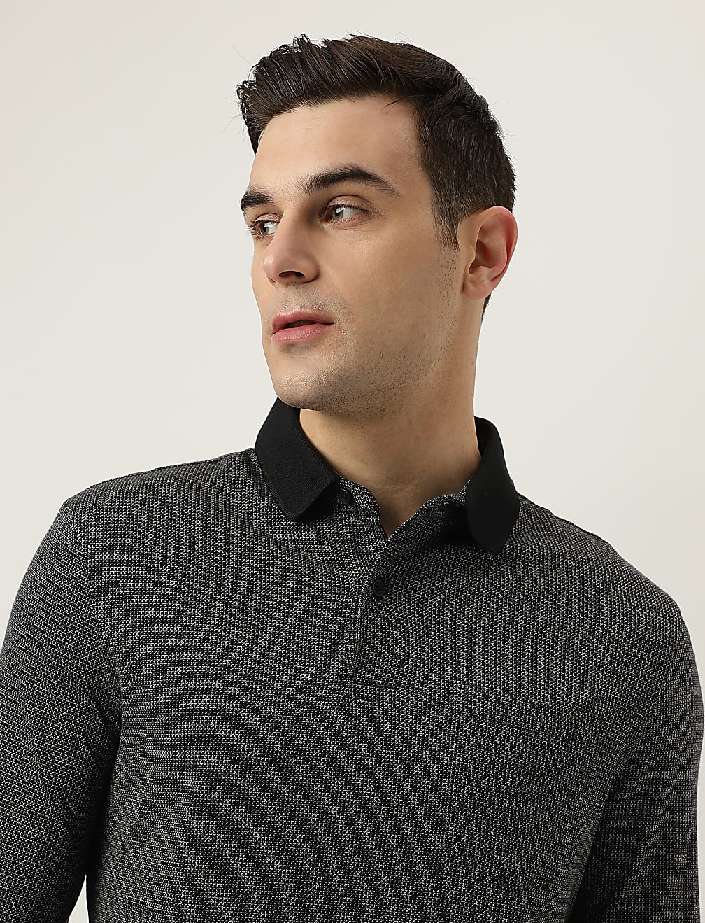 Polo Neck Textured T-Shirt