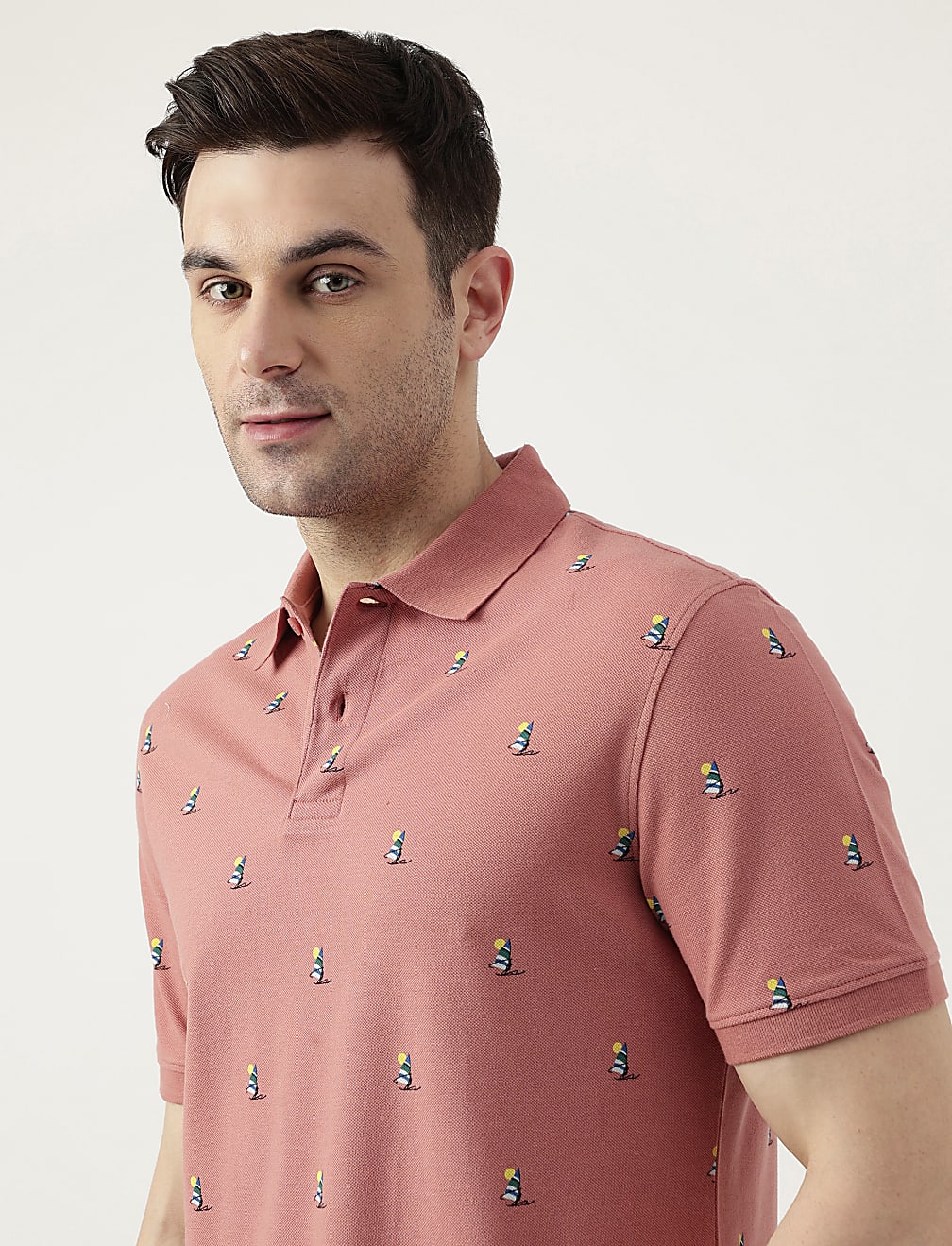 Pure Cotton Polo Neck Printed T-Shirt