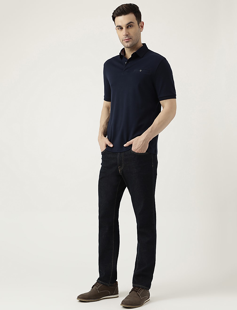 Pure Cotton Polo Neck Solid T-Shirt