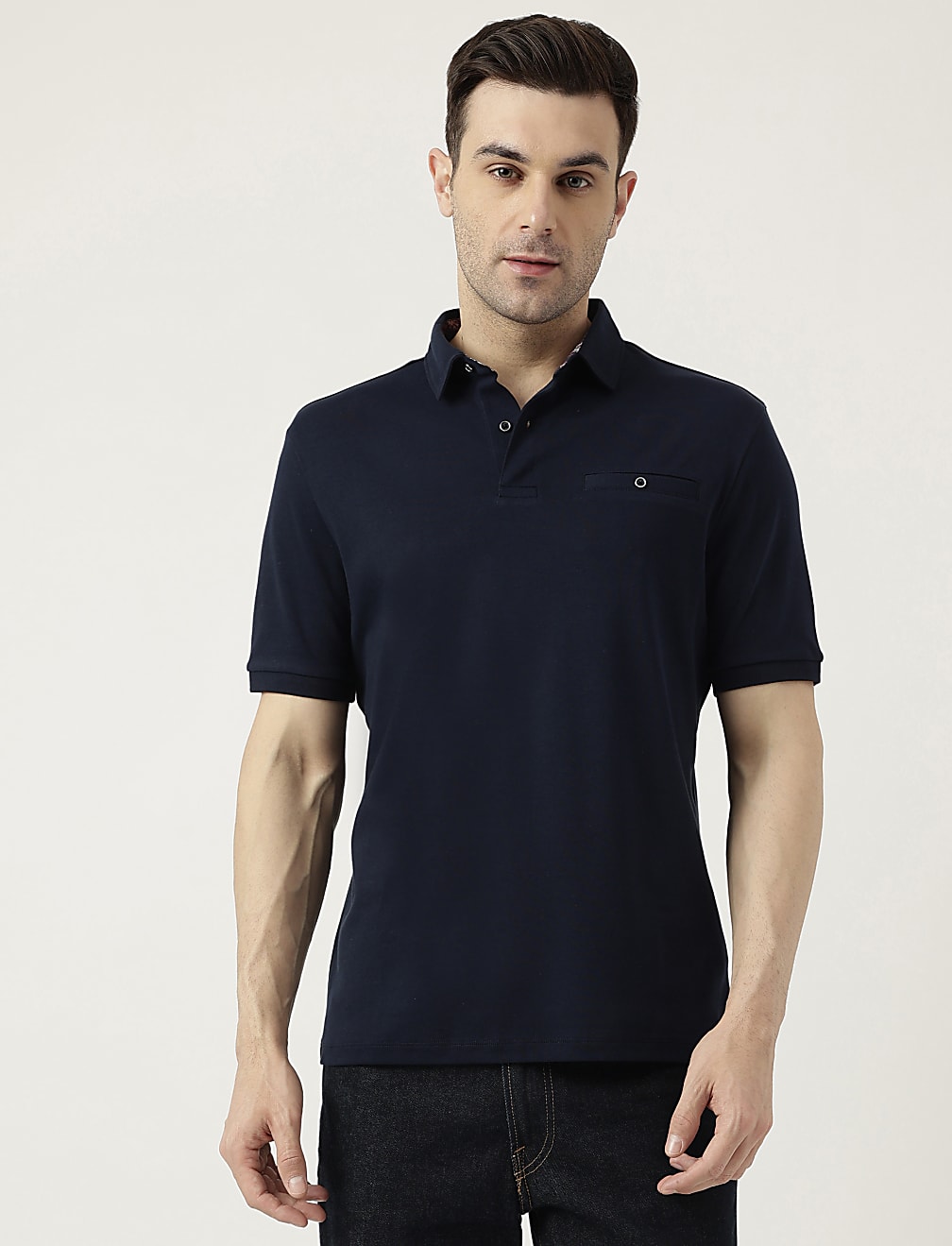 Pure Cotton Polo Neck Solid T-Shirt