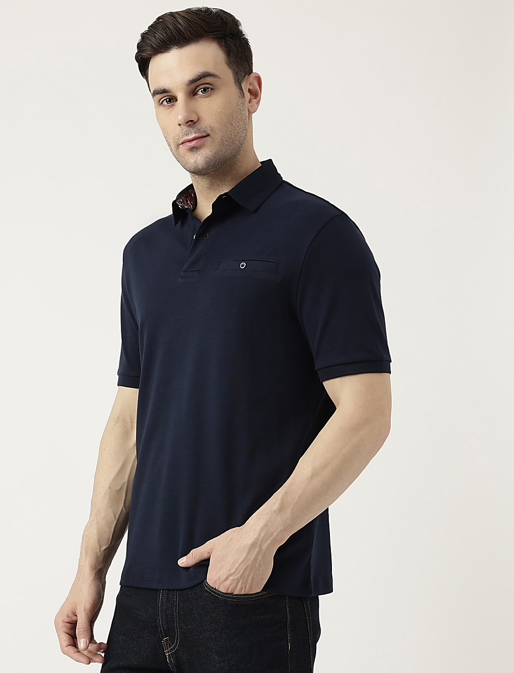 Pure Cotton Polo Neck Solid T-Shirt