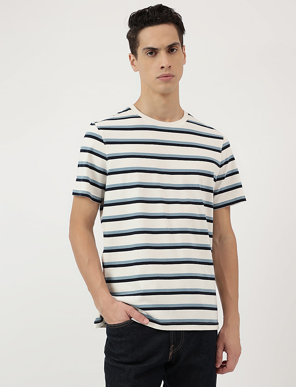 Pure Cotton Stripes Round Neck T-Shirt