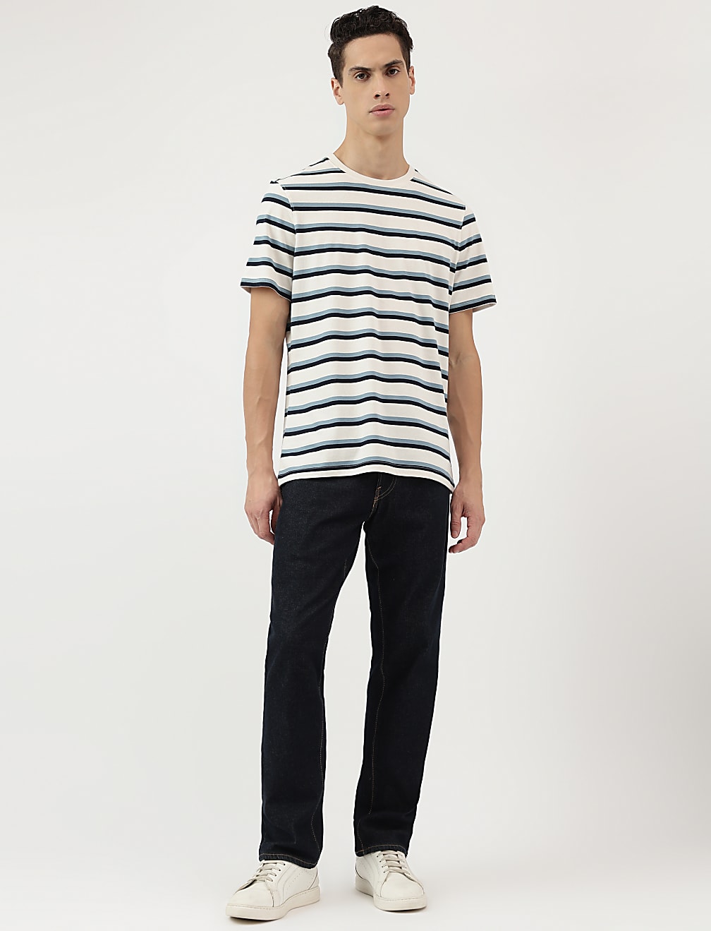 Pure Cotton Stripes Round Neck T-Shirt