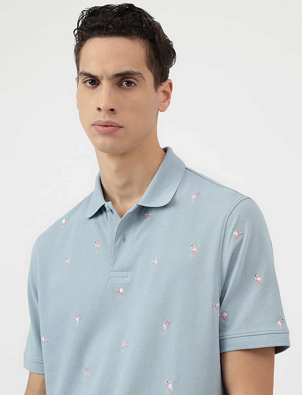 Pure Cotton Embroidered Polo Neck T-Shirt