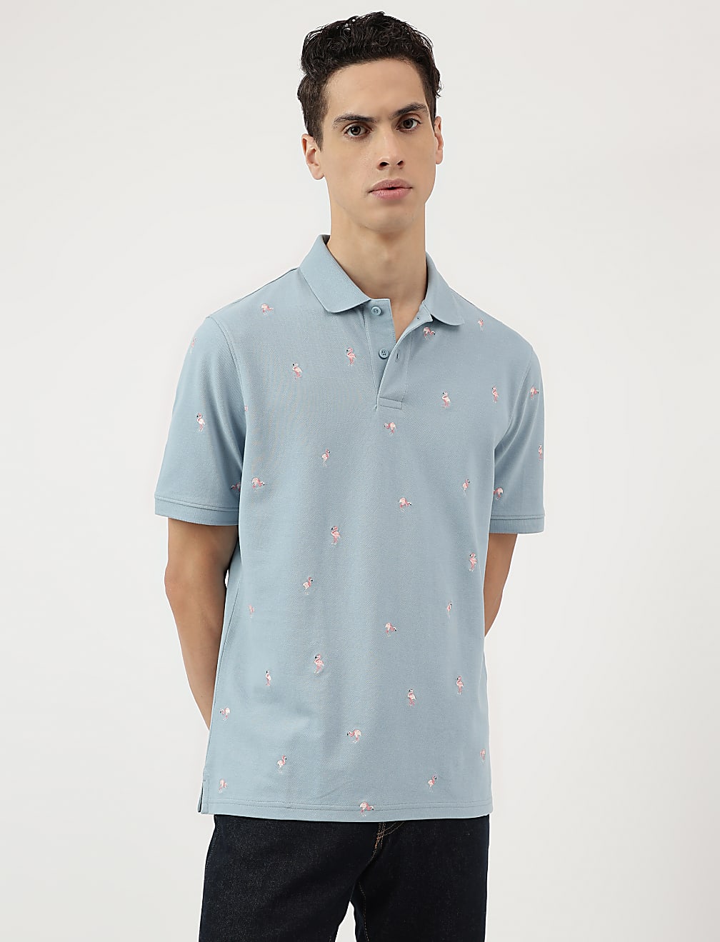 Pure Cotton Embroidered Polo Neck T-Shirt