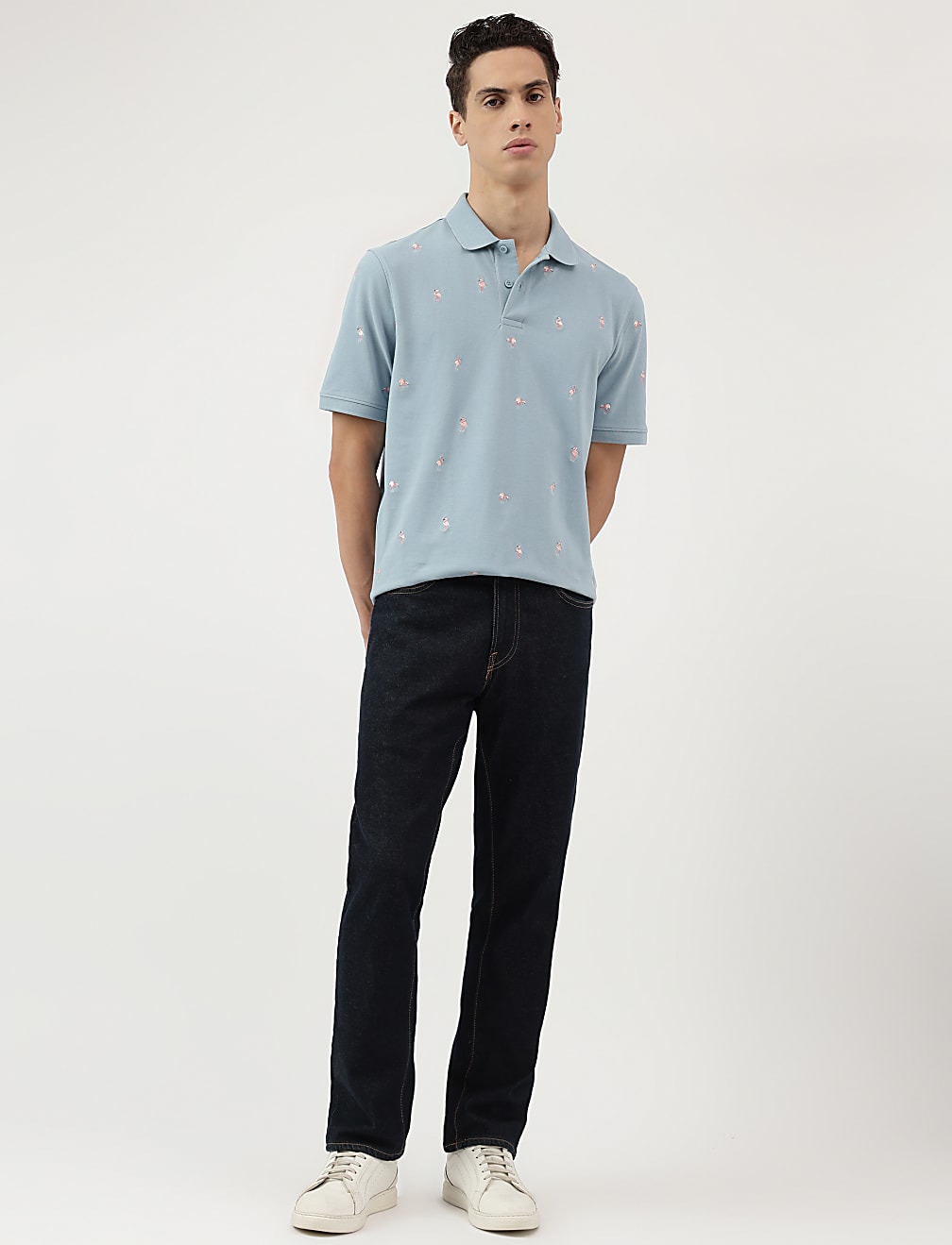 Pure Cotton Embroidered Polo Neck T-Shirt
