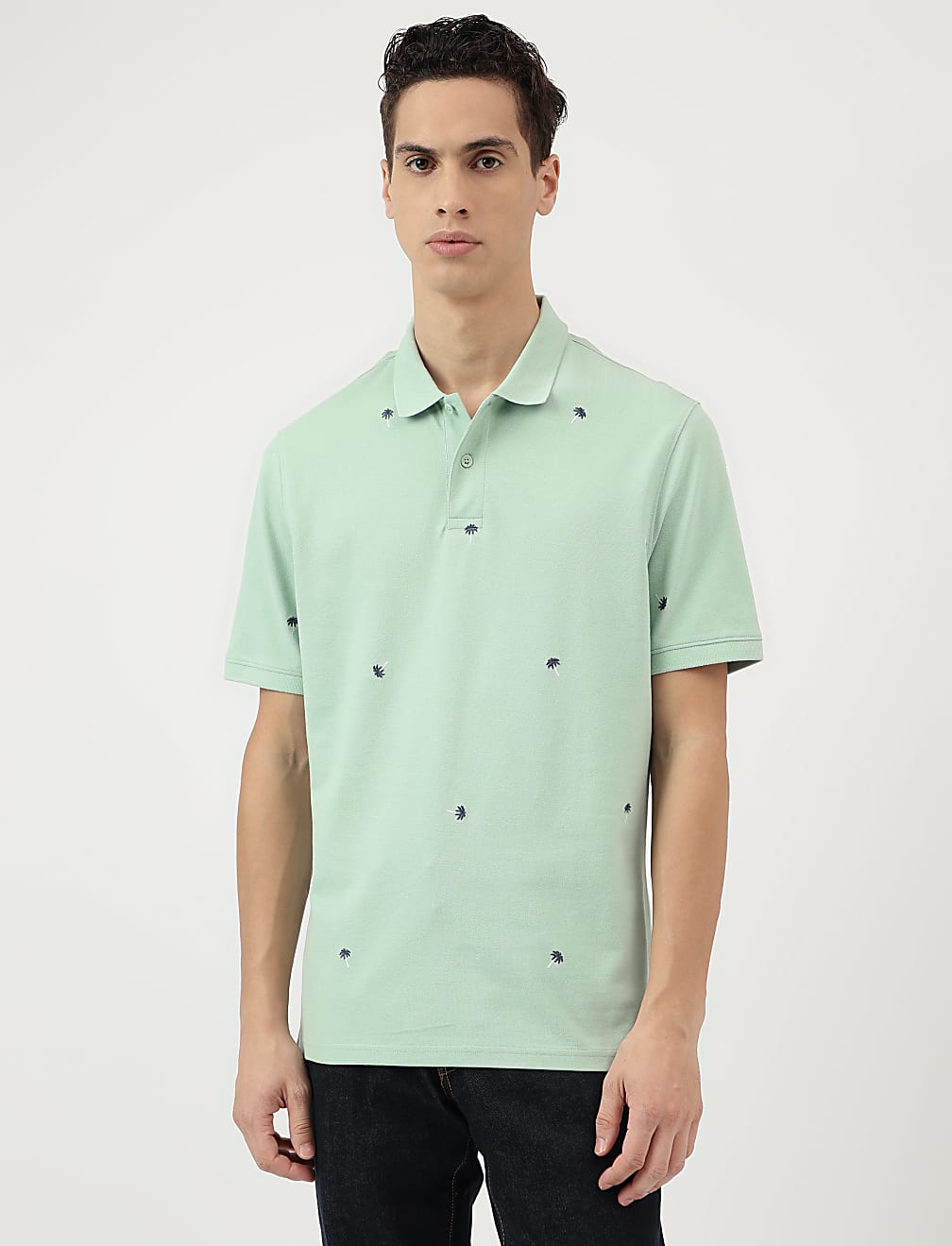 Pure Cotton Embroidered Polo Neck T-Shirt