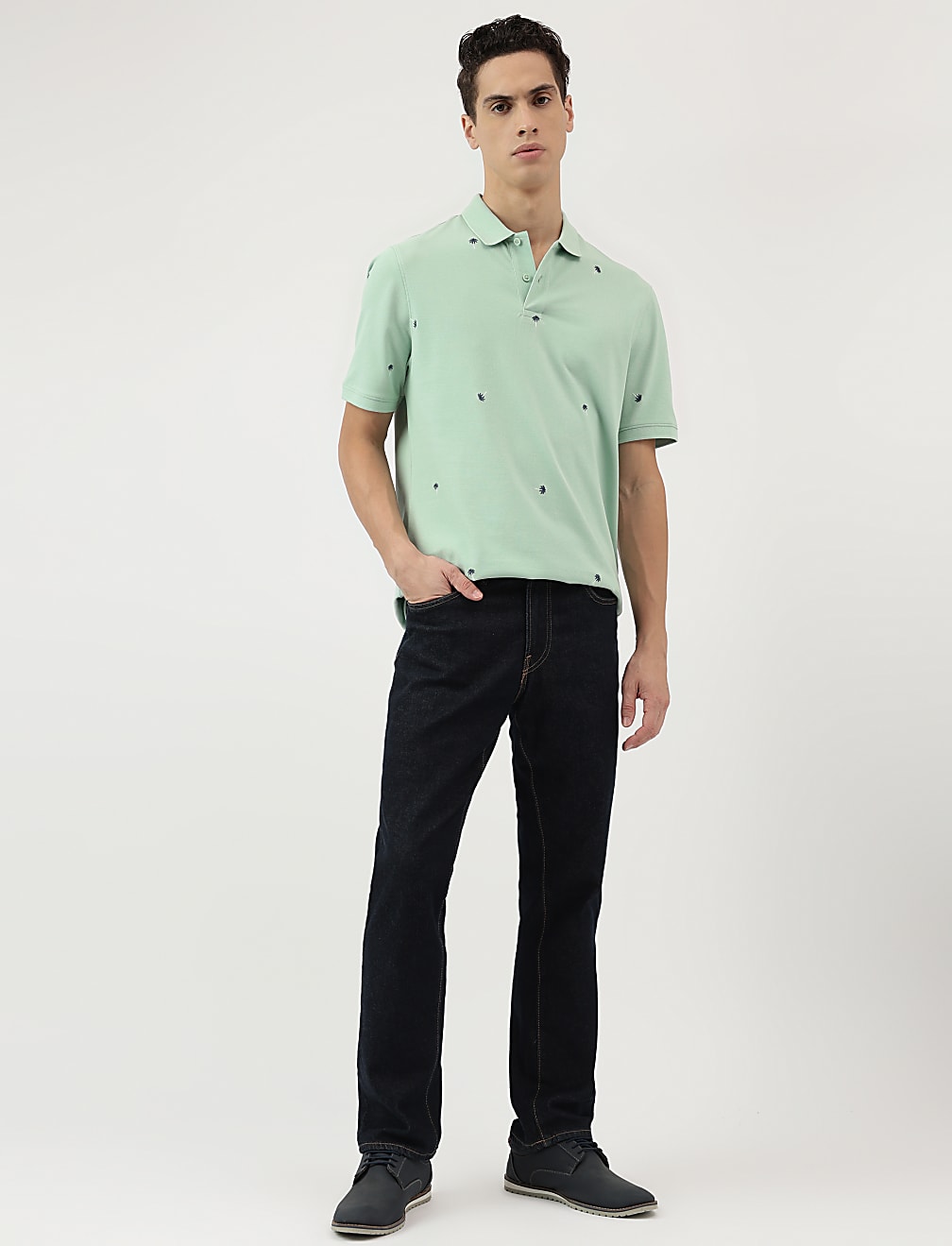 Pure Cotton Embroidered Polo Neck T-Shirt