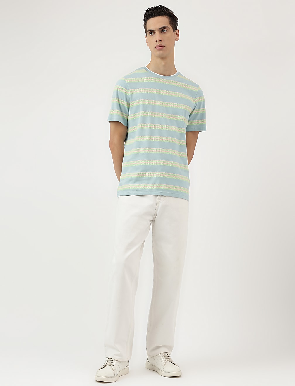 Pure Cotton Stripes Round Neck T-Shirt
