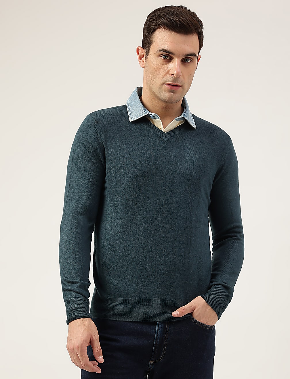 Pure Acrylic Plain V-Neck Jumper